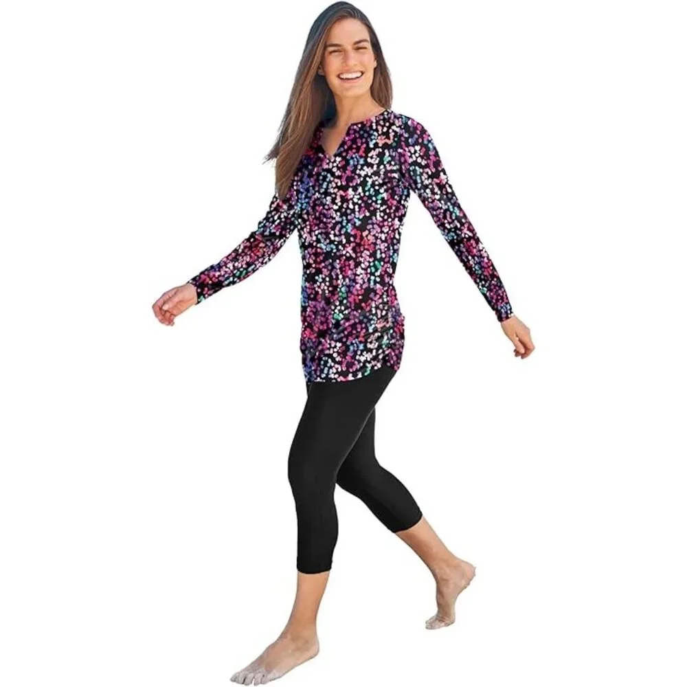 Swim365 NWT Women Plus Sz 18 Swim Tee Built In Bra Side Ruched Split Neck UPF50 - Picture 14 of 14